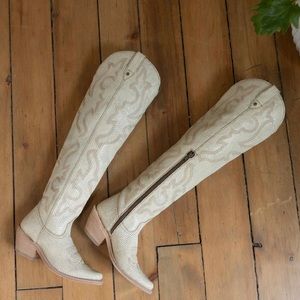 Liberty Black Cream Snake Leather OTK Boots